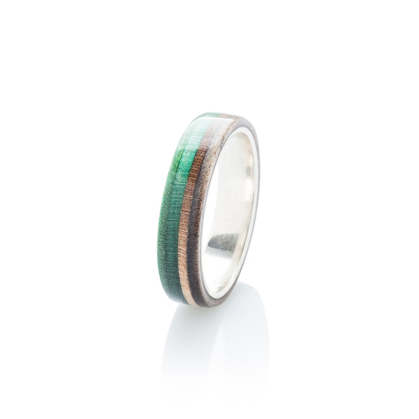 Green and gray silver ring