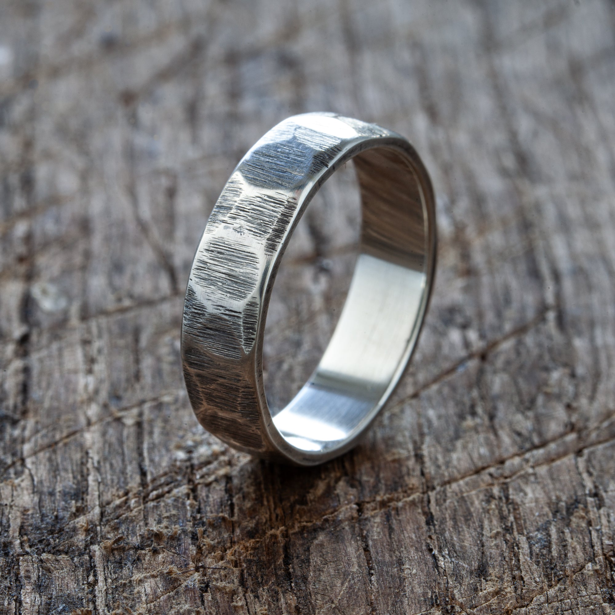 Silver Hammered Oxidised Ring – BoardThing - Main Image
