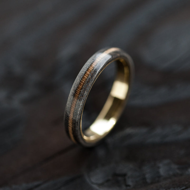 14K GOLD BLACK AND NATURAL WOOD RING - BoardThing