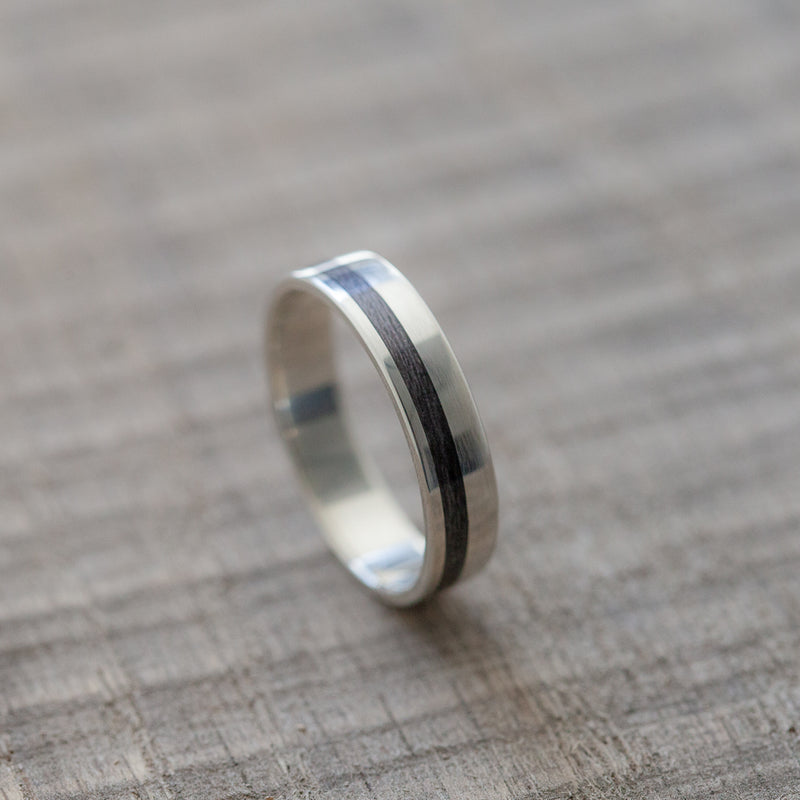 Black Stripe Silver Bentwood Ring - BoardThing