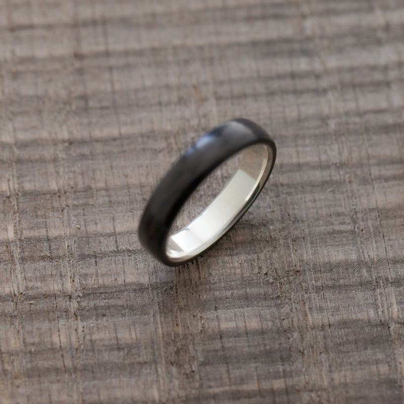 Black Carbon Ring with silver band inside - BoardThing