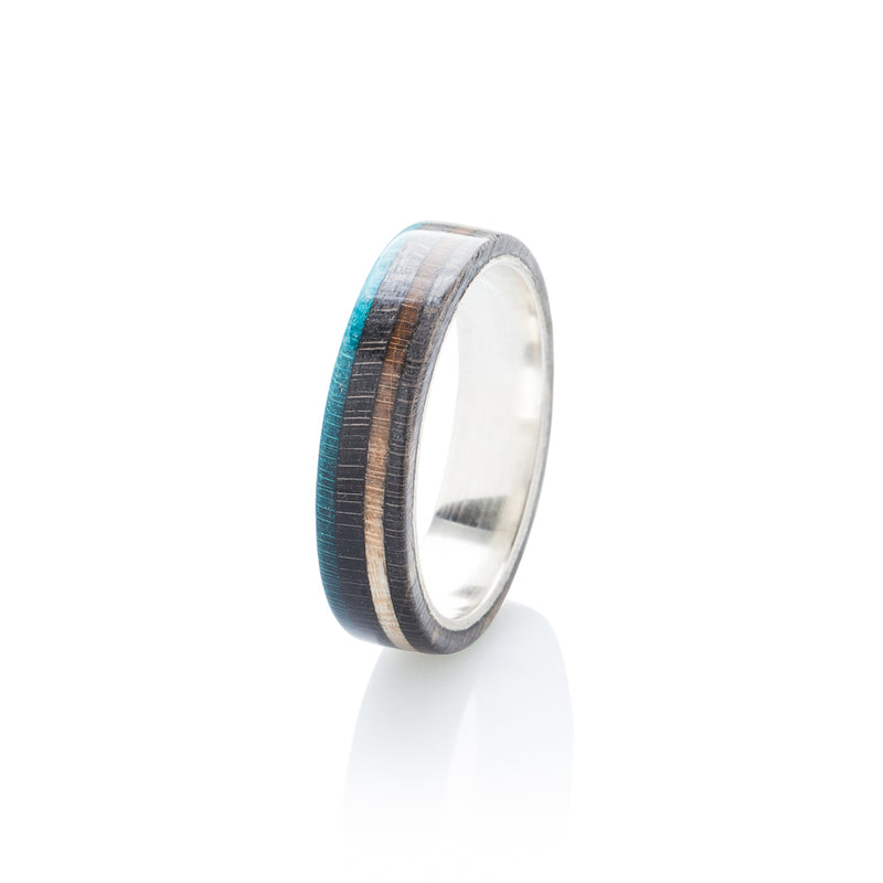 Skateboard silver ring - Black - Turquoise wood | Boardthing - BoardThing