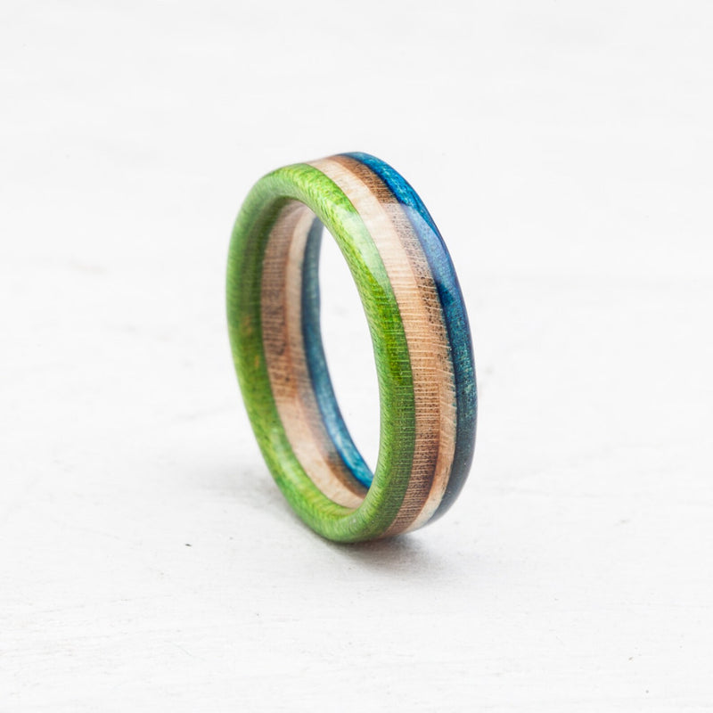Blue and green recycled skateboard ring - BoardThing