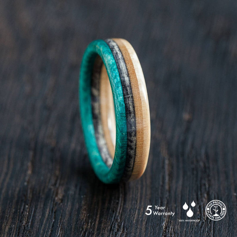 Wooden - turquoise recycled skateboard ring - BoardThing