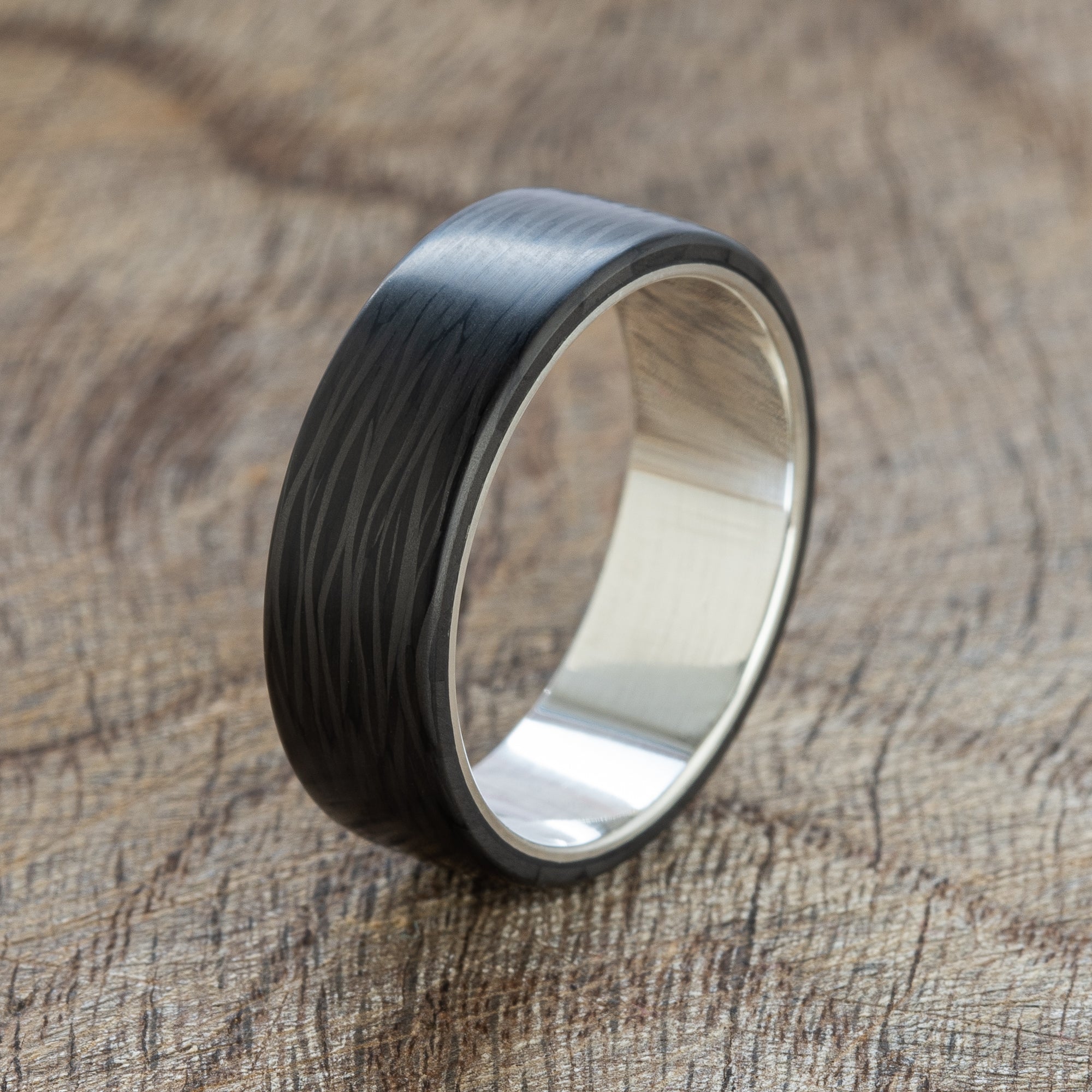 Carbon Silver Band Ring - BoardThing