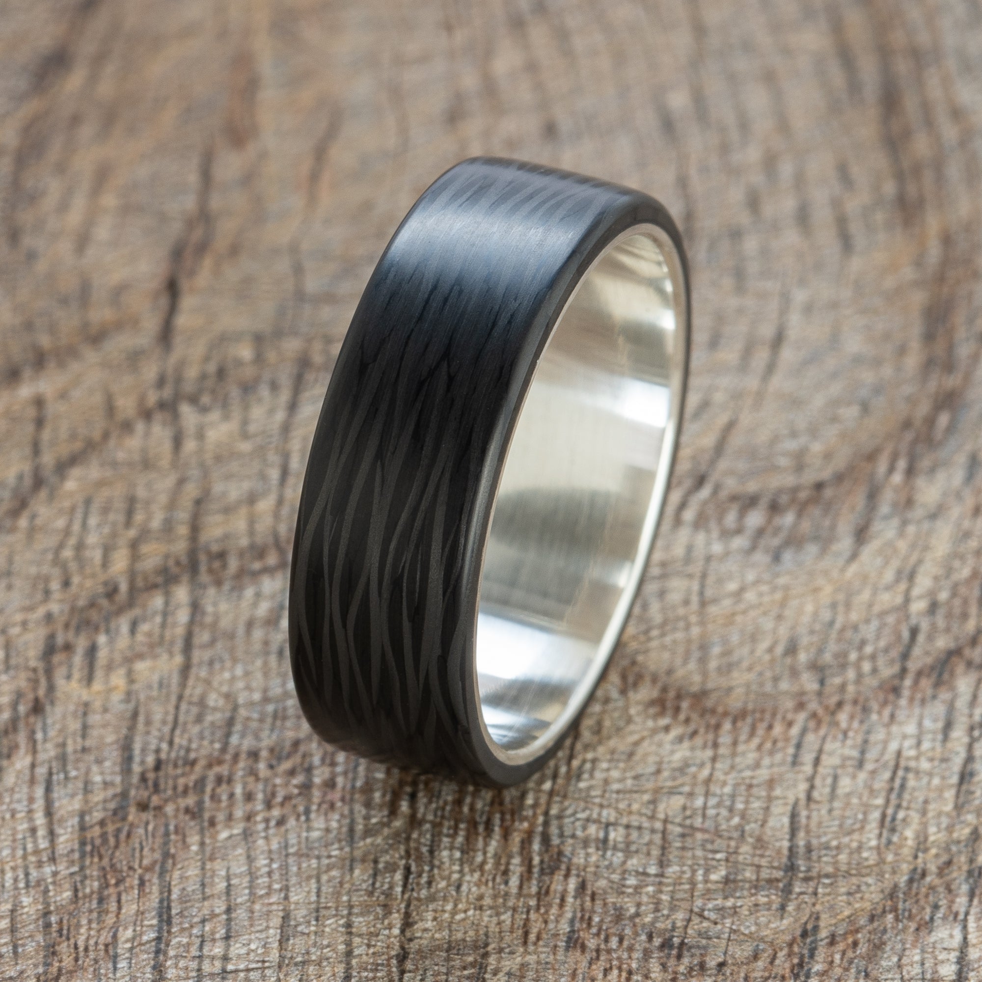 Carbon Silver Band Ring - BoardThing