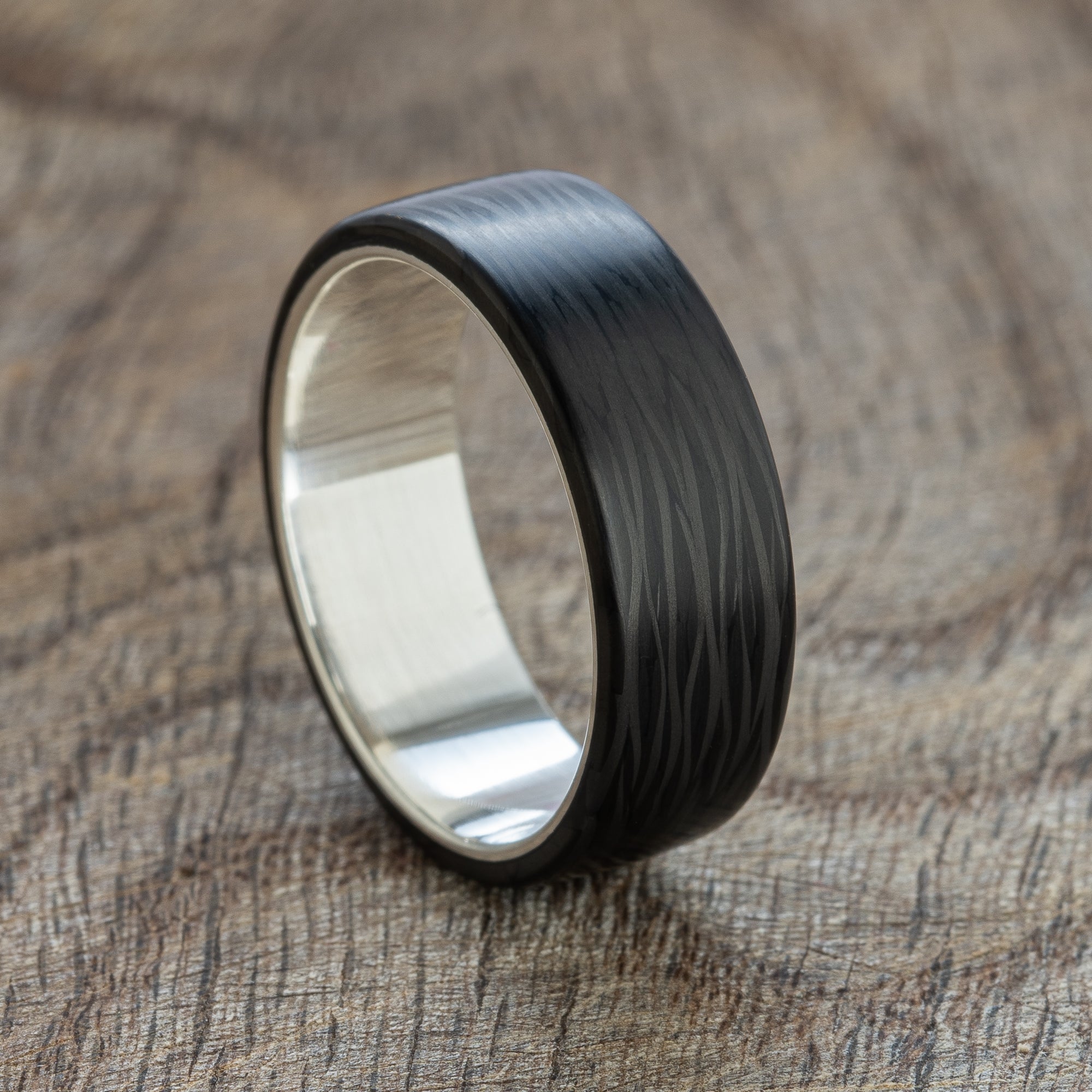 Carbon Silver Band Ring - BoardThing