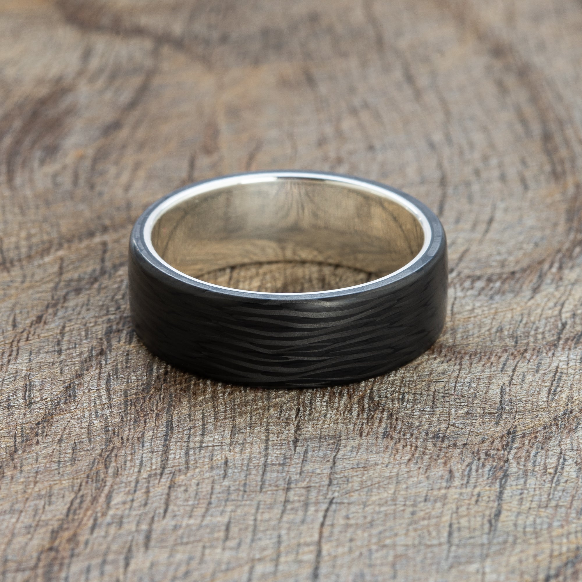 Carbon Silver Band Ring - BoardThing