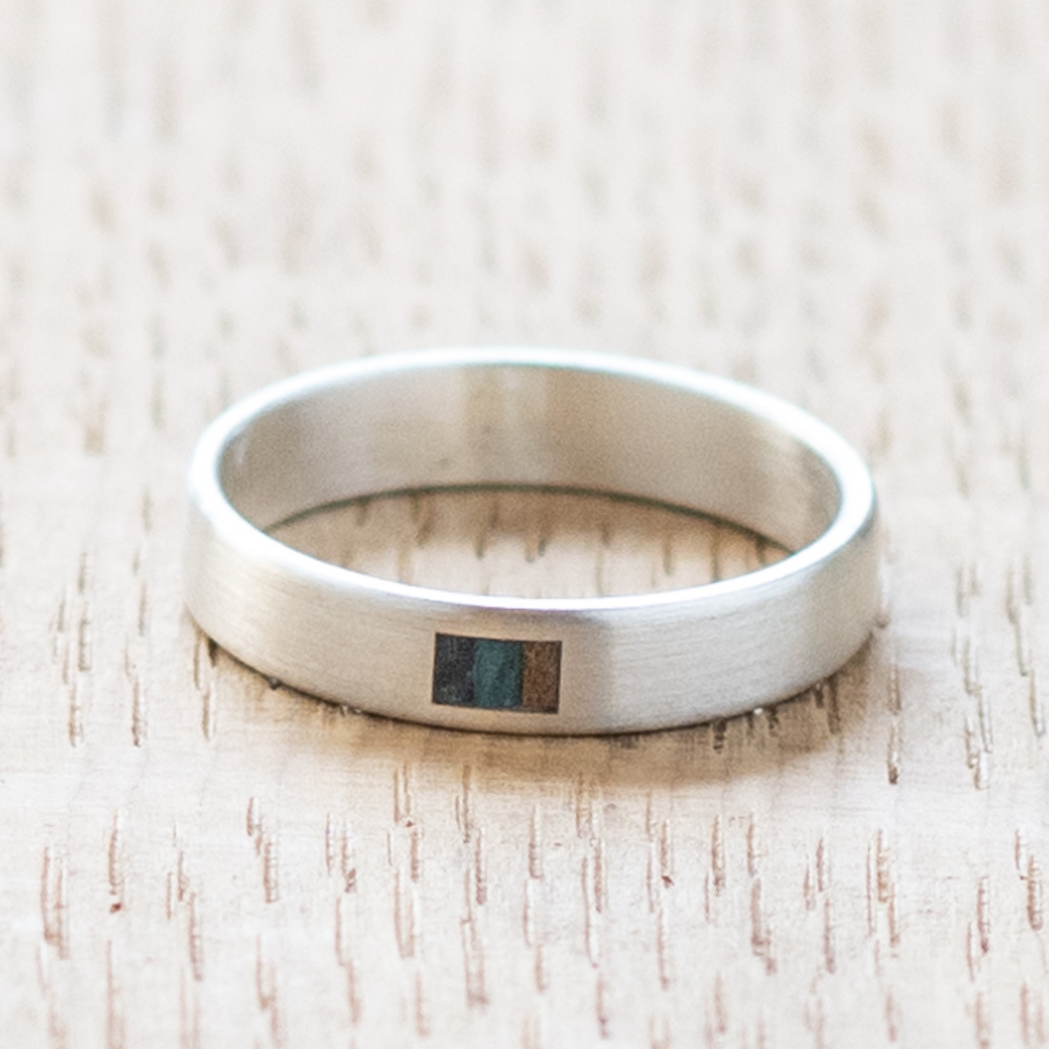 Silver Ring with recycled skateboards wood