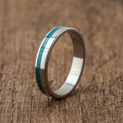 Titanium Turquoise Wooden Stripe Ring