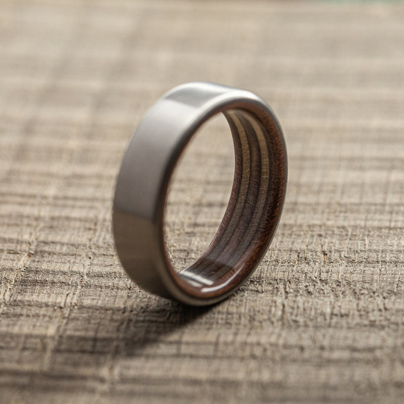 Recycled Skateboards Wooden Ring with Titanium - Eco-Friendly Handcrafted Jewelry - BoardThing