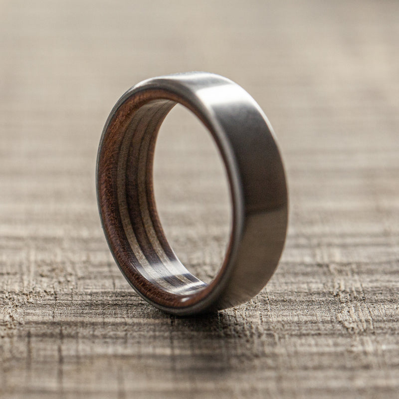 Recycled Skateboards Wooden Ring with Titanium - Eco-Friendly Handcrafted Jewelry - BoardThing