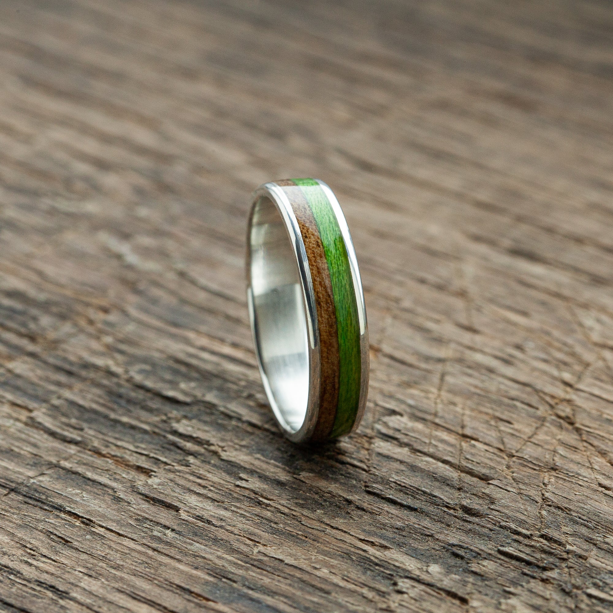 Silver ring colorful stripes green and brown - BoardThing