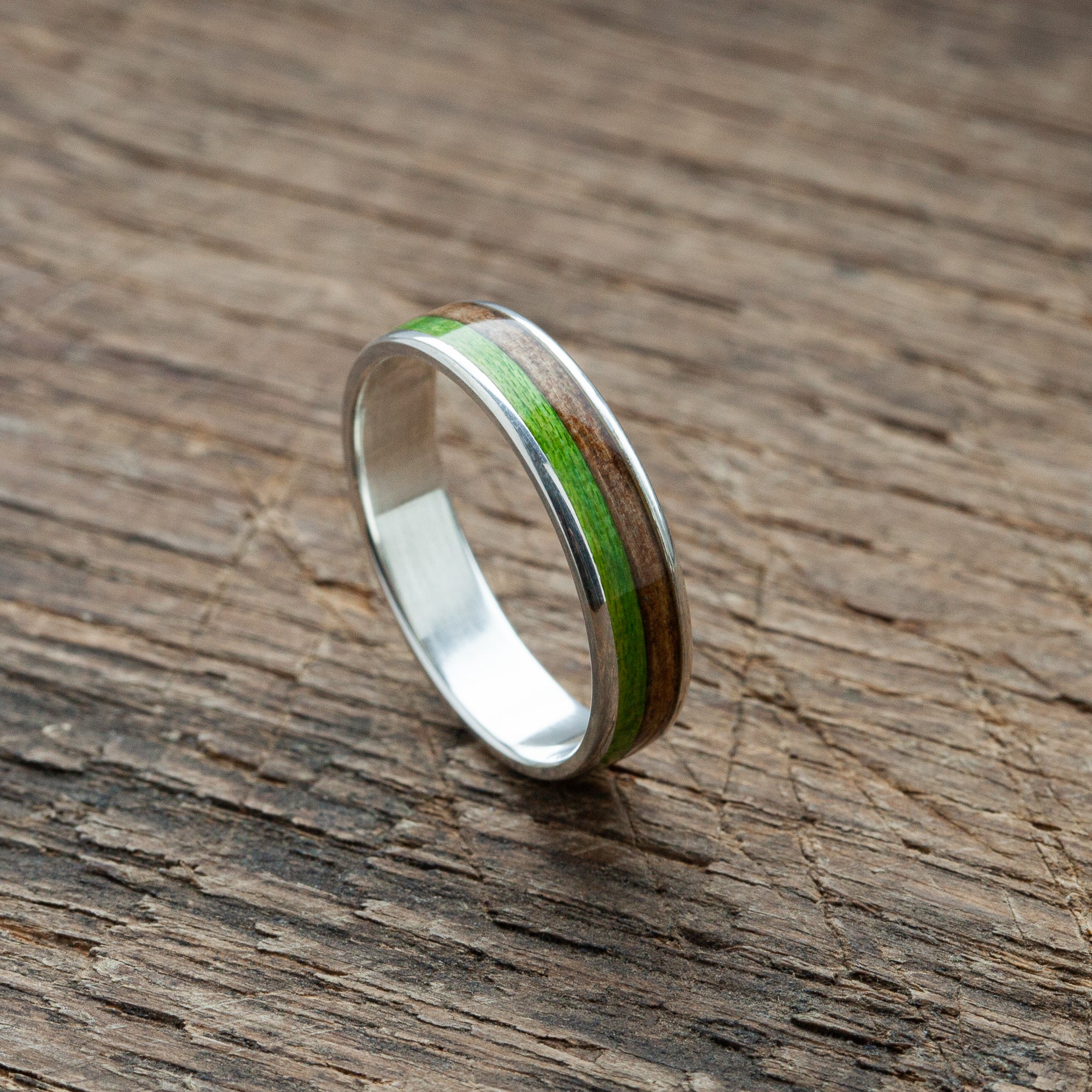 Silver ring colorful stripes green and brown - BoardThing