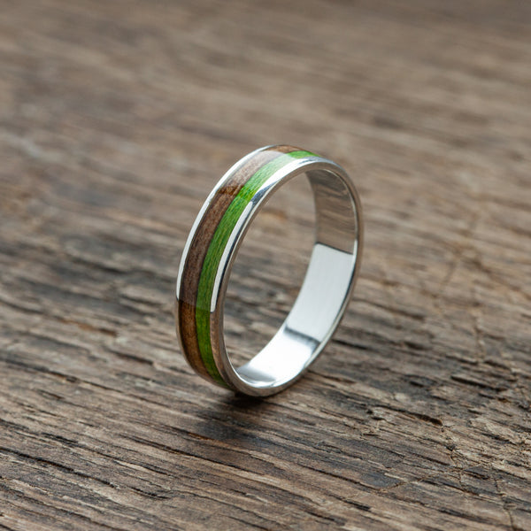 Silver ring colorful stripes green and brown - BoardThing