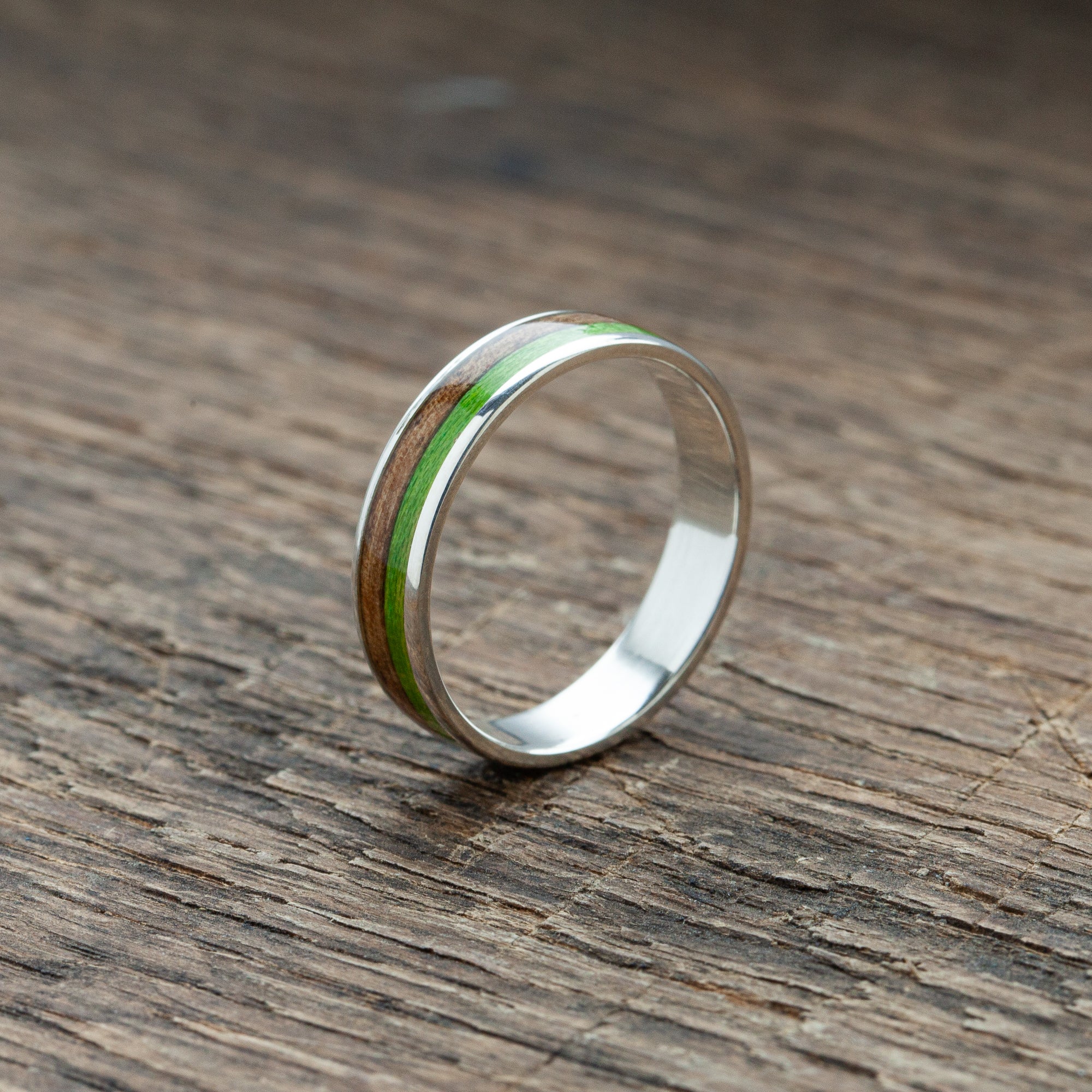 Silver ring colorful stripes green and brown - BoardThing