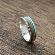 Silver ring colorful stripes turquoise and brown - BoardThing