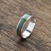 Silver ring colorful stripes turquoise and brown - BoardThing