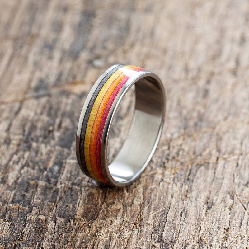 Titanium Recycled Skateboards Ring - Extra durable - Canadian Maple - Colourful - Minimalist Jewelry - Waterproof - Gift Idea - Anniversary Gift - BoardThing