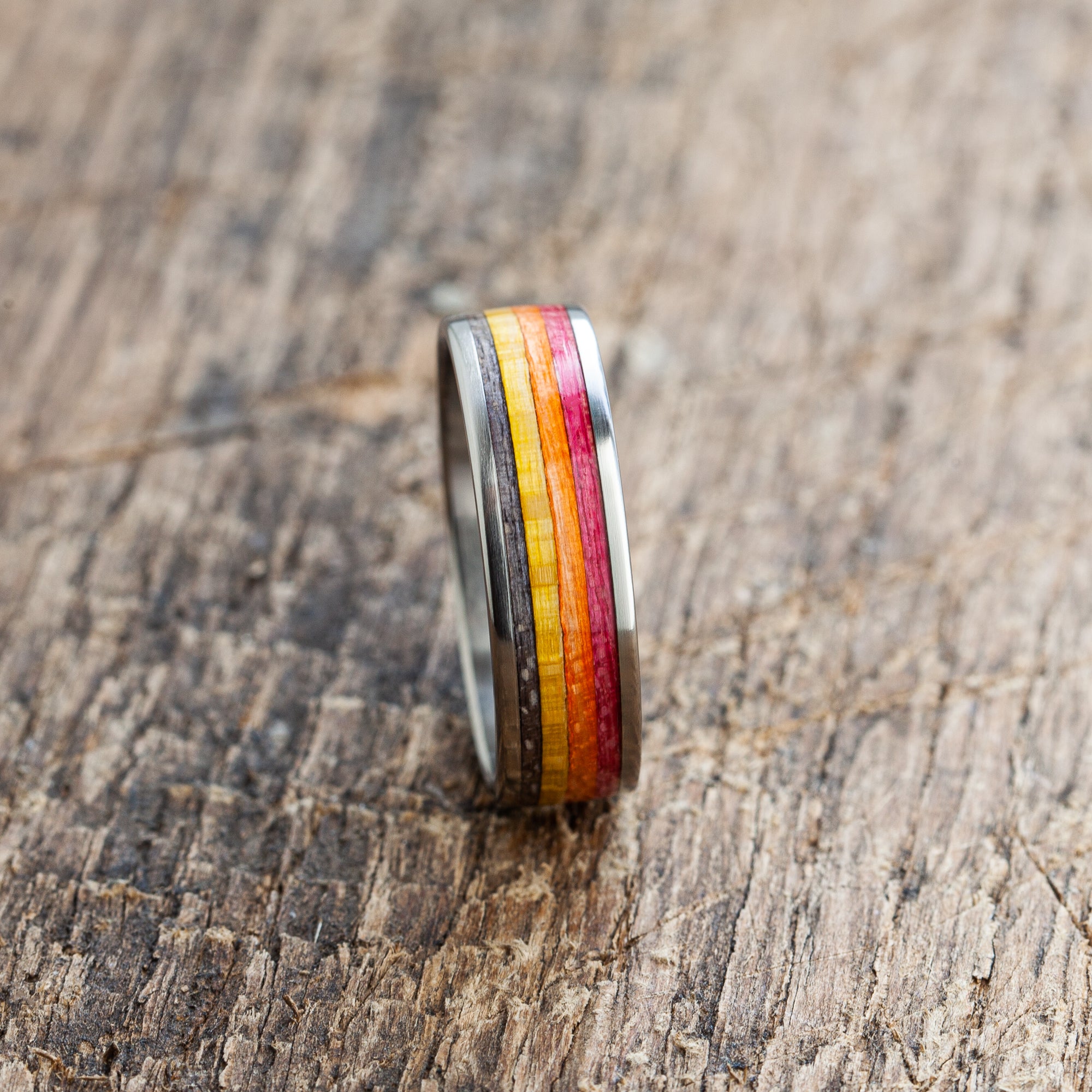 Titanium Recycled Skateboards Ring - Extra durable - Canadian Maple - Colourful - Minimalist Jewelry - Waterproof - Gift Idea - Anniversary Gift - BoardThing