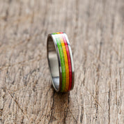 Titanium Rasta Recycled Skateboards Ring - Extra durable - Canadian Maple - Minimalist - Waterproof - Gift Idea - Smoker Gift - BoardThing