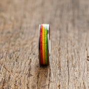 Titanium Rasta Recycled Skateboards Ring - Extra durable - Canadian Maple - Minimalist - Waterproof - Gift Idea - Smoker Gift - BoardThing