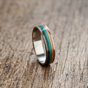 Titanium Turquoise Orange Wooden Ring