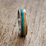 Titanium Turquoise Orange Wooden Ring