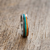 Titanium Turquoise Orange Wooden Ring