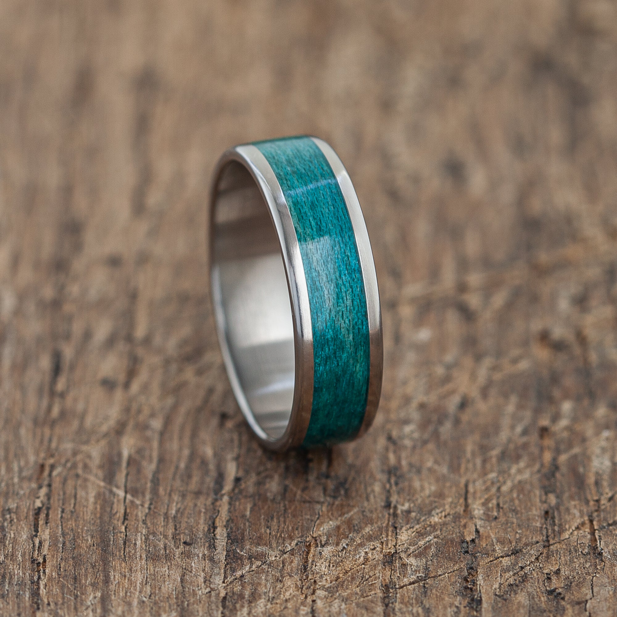 Handcrafted Titanium Ring with Turquoise Recycled Maple Skateboards | Custom Engraved | Durable, Lightweight, Waterproof | Free Wooden Box