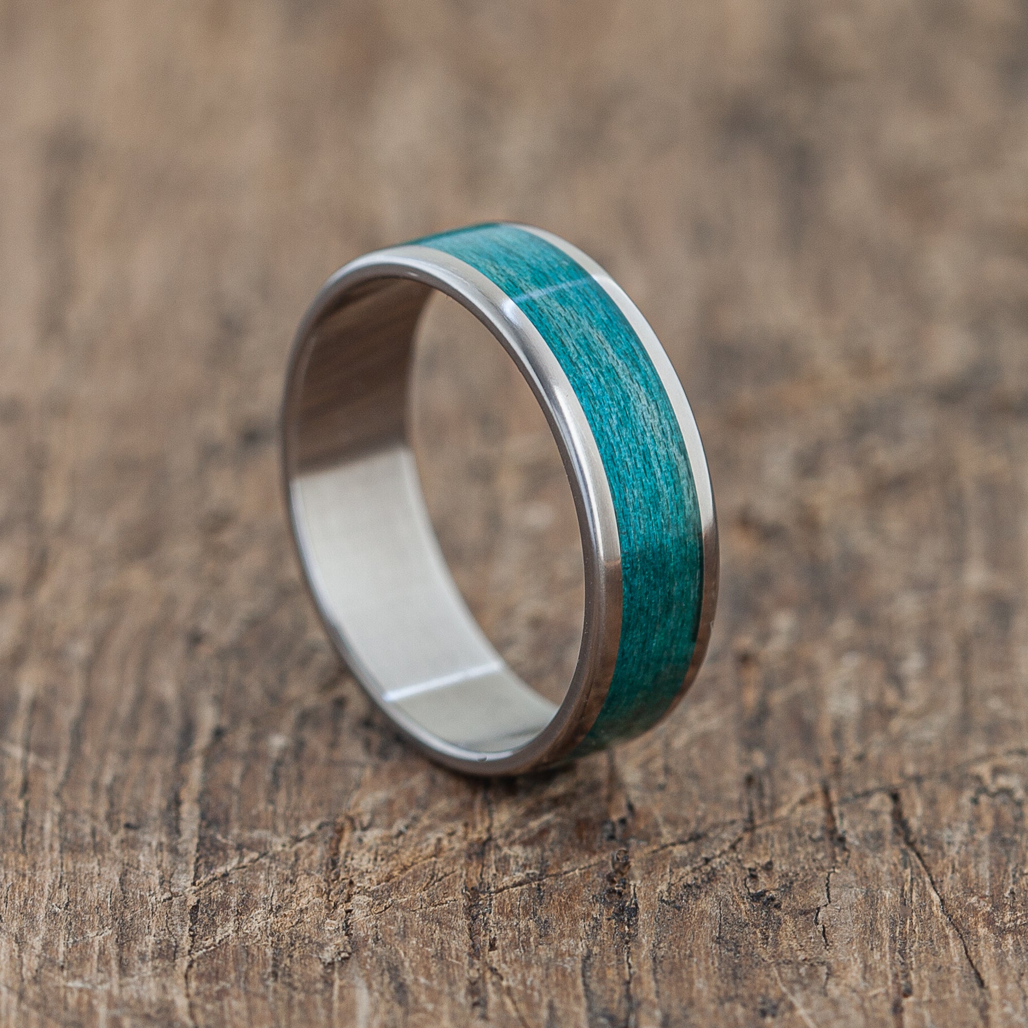 Handcrafted Titanium Ring with Turquoise Recycled Maple Skateboards | Custom Engraved | Durable, Lightweight, Waterproof | Free Wooden Box