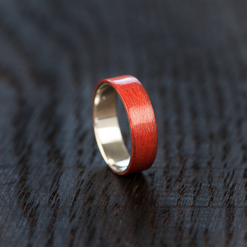 Red Recycled Skateboard Bentwood and Silver Ring - BoardThing