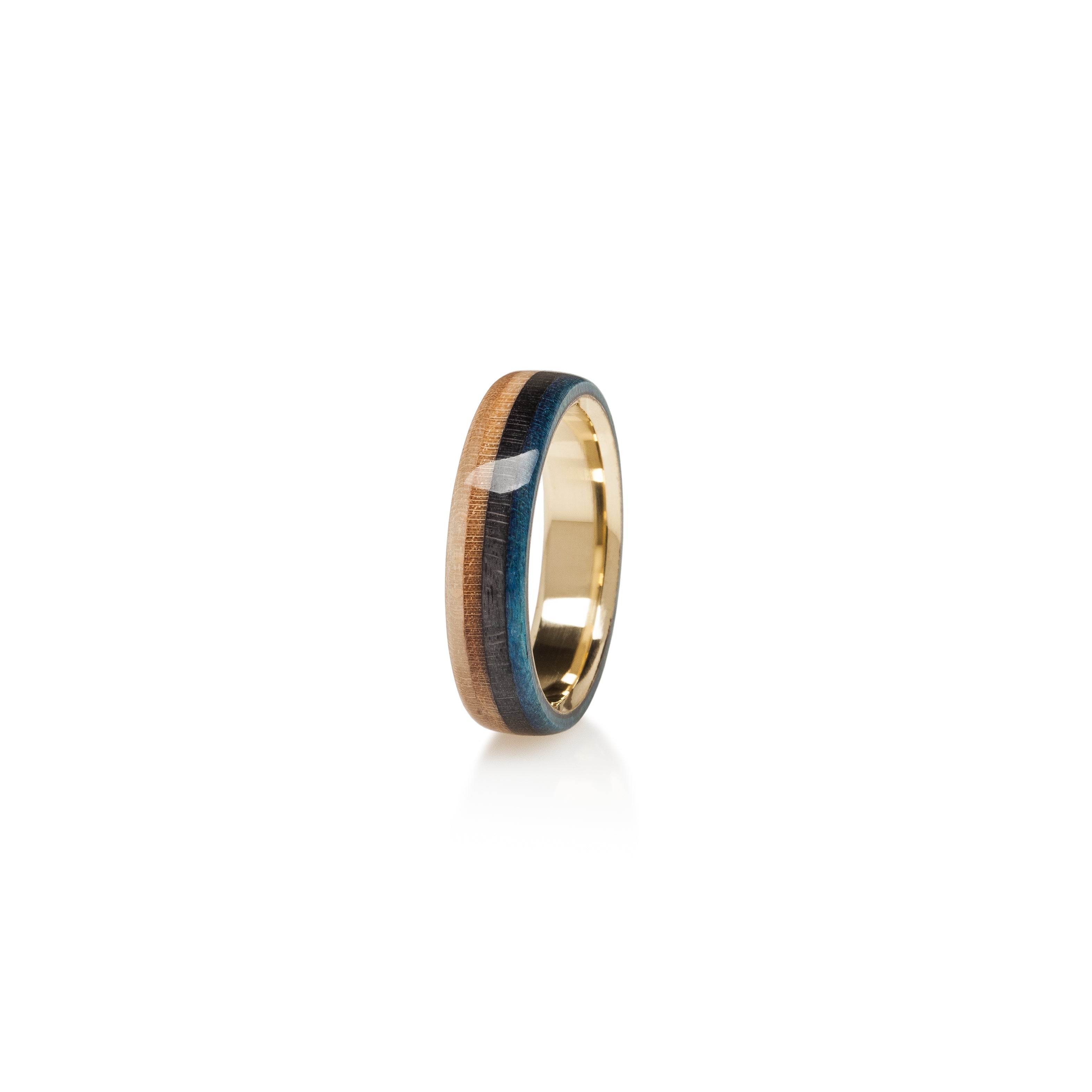 Gold 14k Wooden Blue  Recycled Skateboards Ring - BoardThing