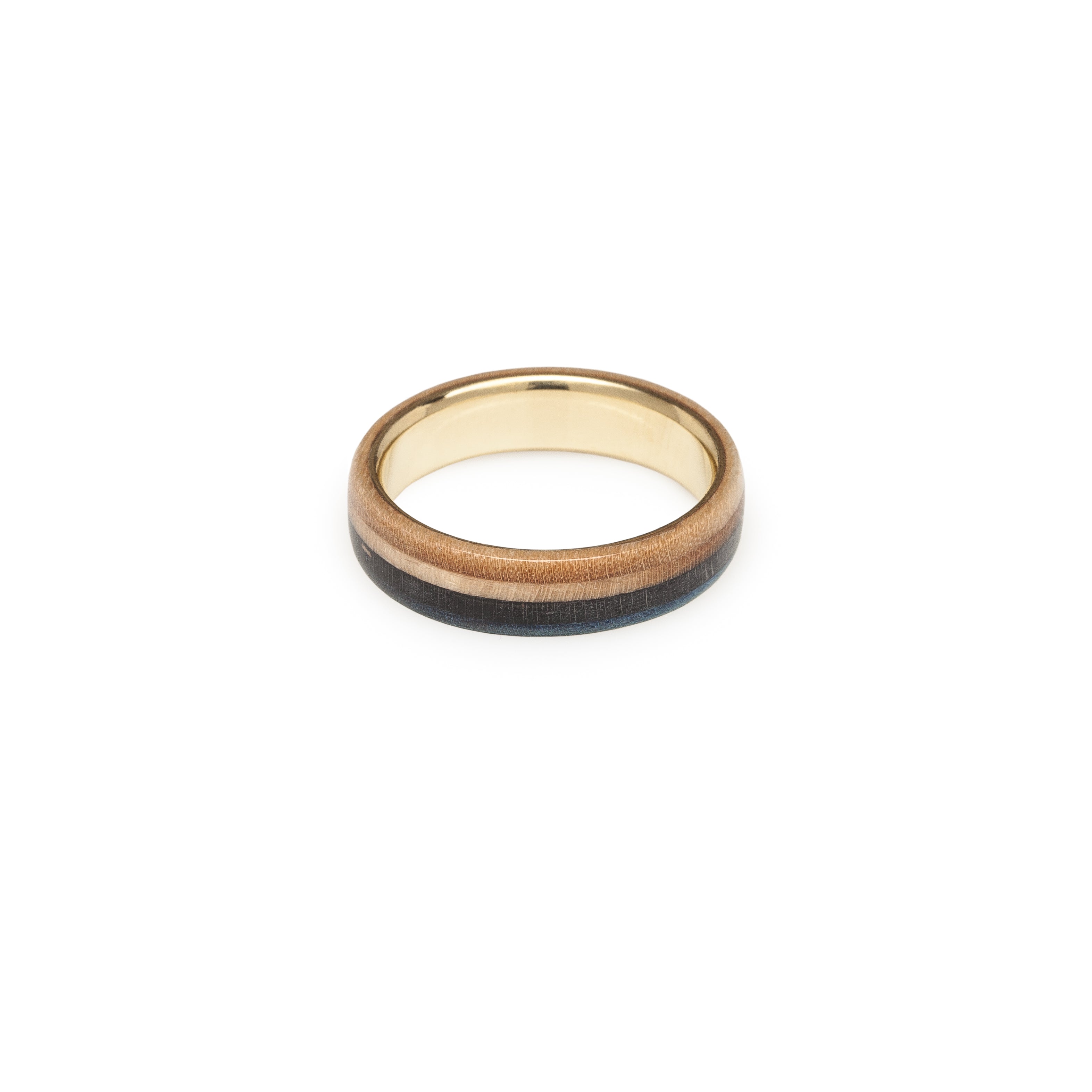 Gold 14k Wooden Blue  Recycled Skateboards Ring - BoardThing