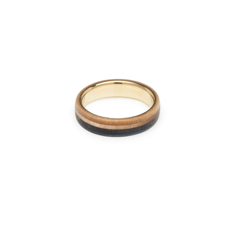 Gold 14k Wooden Blue  Recycled Skateboards Ring - BoardThing
