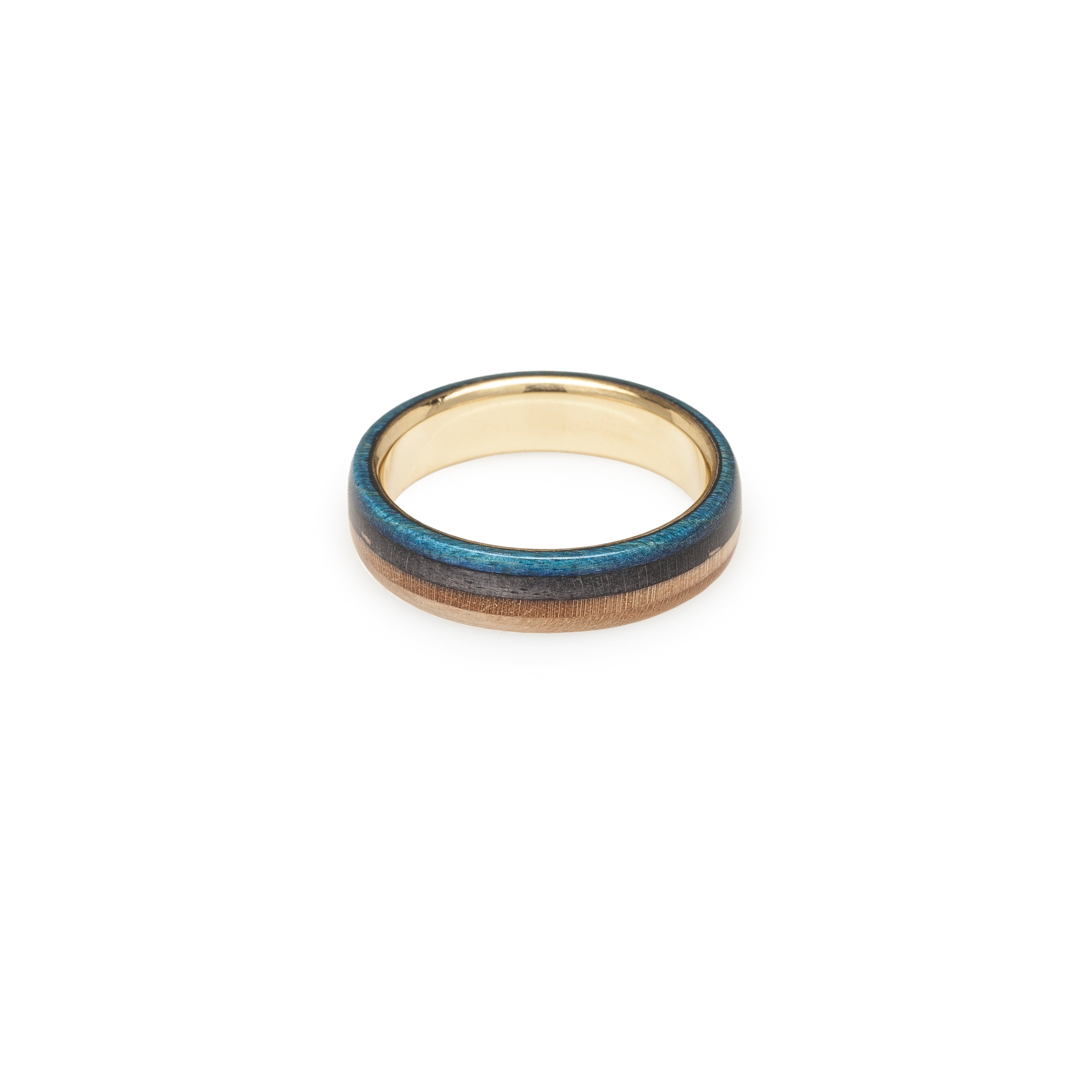 Gold 14k Wooden Blue  Recycled Skateboards Ring - BoardThing