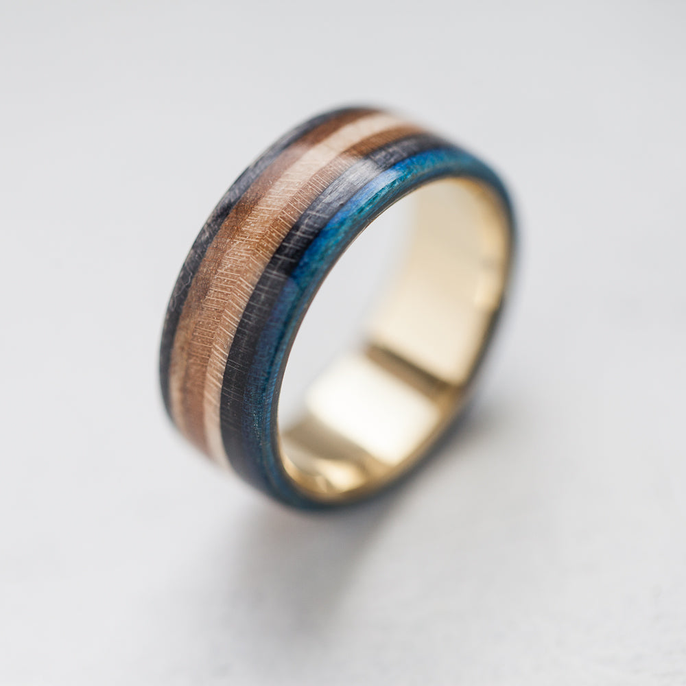 8K GOLD BLUE BLACK WOODEN RING - BoardThing