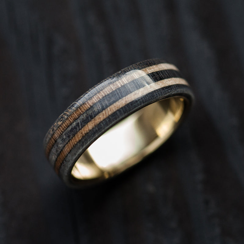 14K GOLD NATURAL WOOD AND BLACK RING - BoardThing