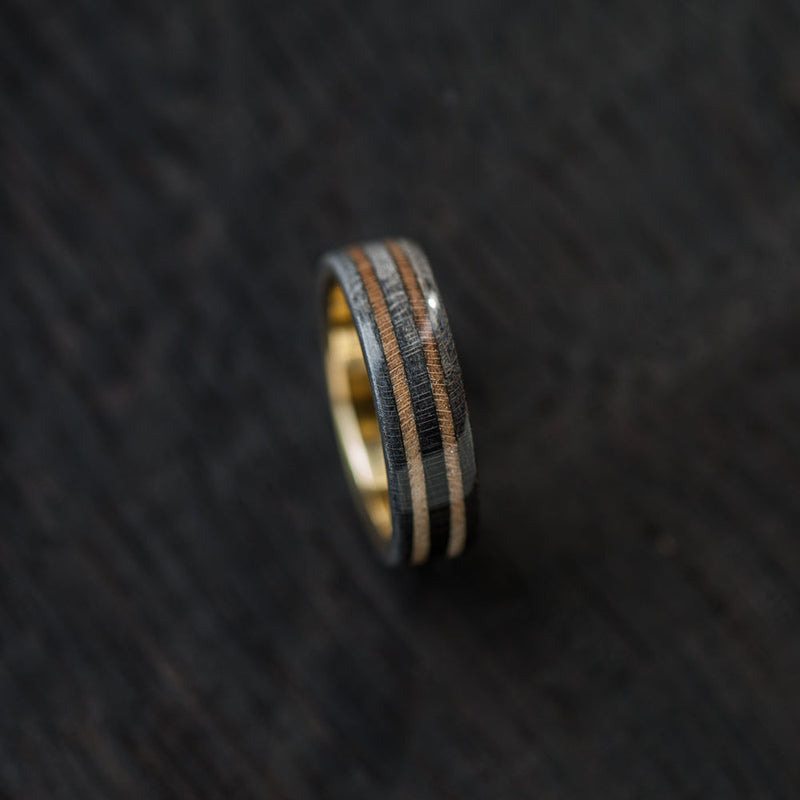 8K GOLD NATURAL WOOD AND BLACK RING - BoardThing