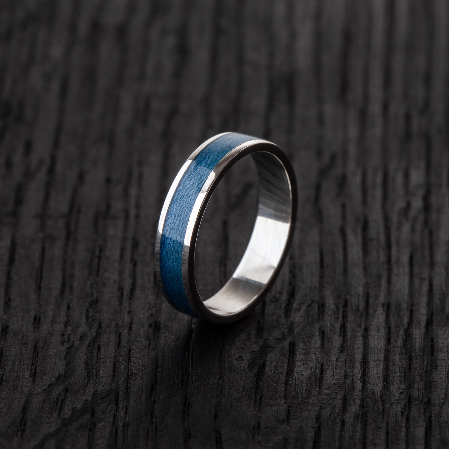 Blue Silver Recyced Skateboard Bentwood Ring - BoardThing