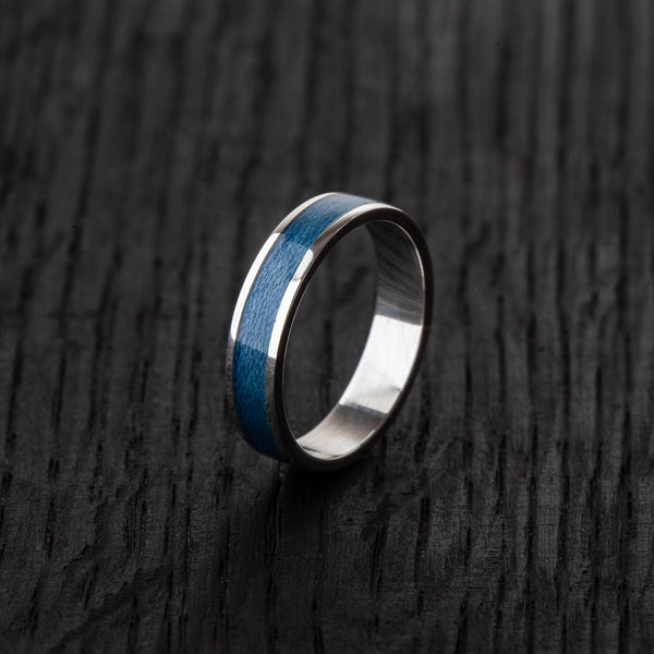 Blue Silver Recyced Skateboard Bentwood Ring - BoardThing