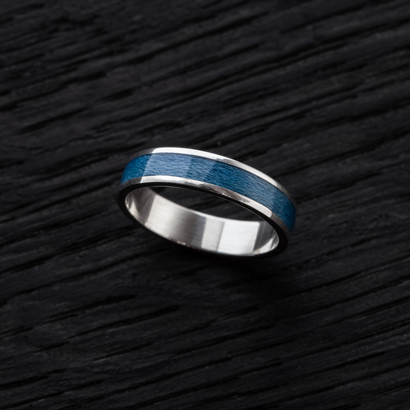 Blue Silver Recyced Skateboard Bentwood Ring - BoardThing