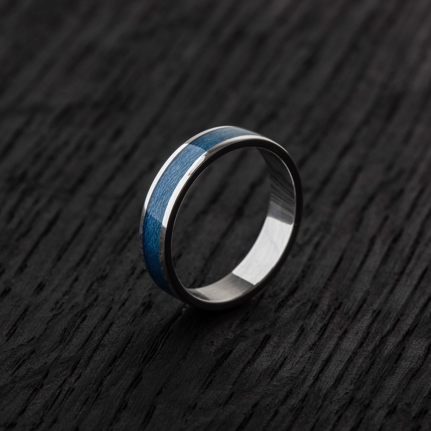 Blue Silver Recyced Skateboard Bentwood Ring - BoardThing