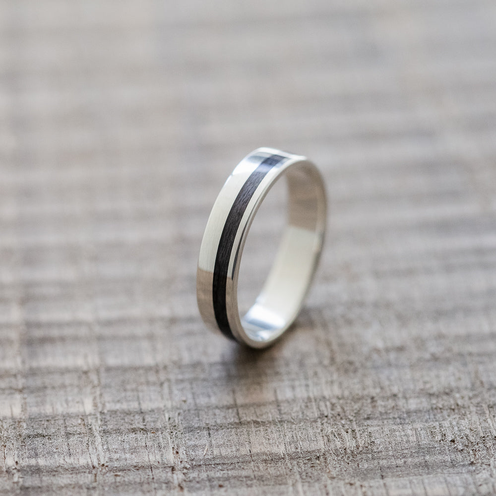 Black Stripe Silver Bentwood Ring - BoardThing