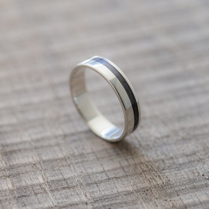 Black Stripe Silver Bentwood Ring - BoardThing