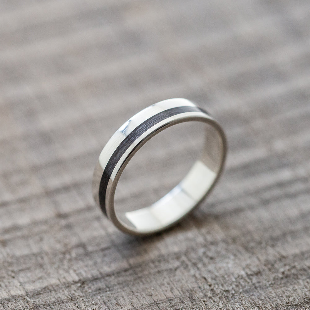 Black Stripe Silver Bentwood Ring - BoardThing