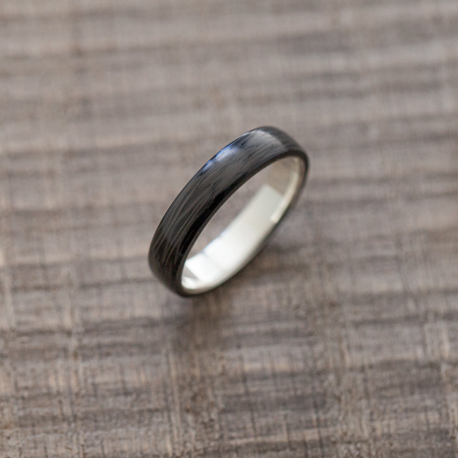 Black Carbon Ring with silver band inside - BoardThing