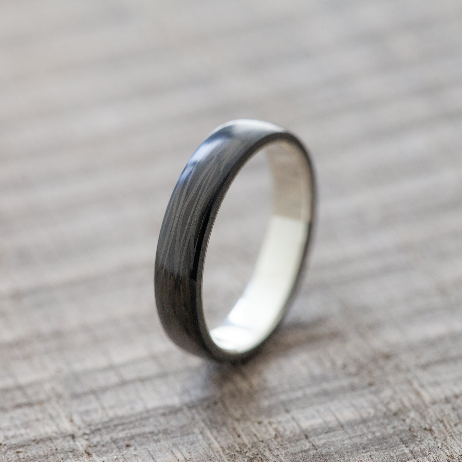 Black Carbon Ring with silver band inside - BoardThing