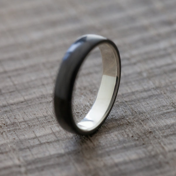 Black Carbon Ring with silver band inside - BoardThing