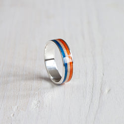 Silver ring colorful stripes blue and orange - BoardThing